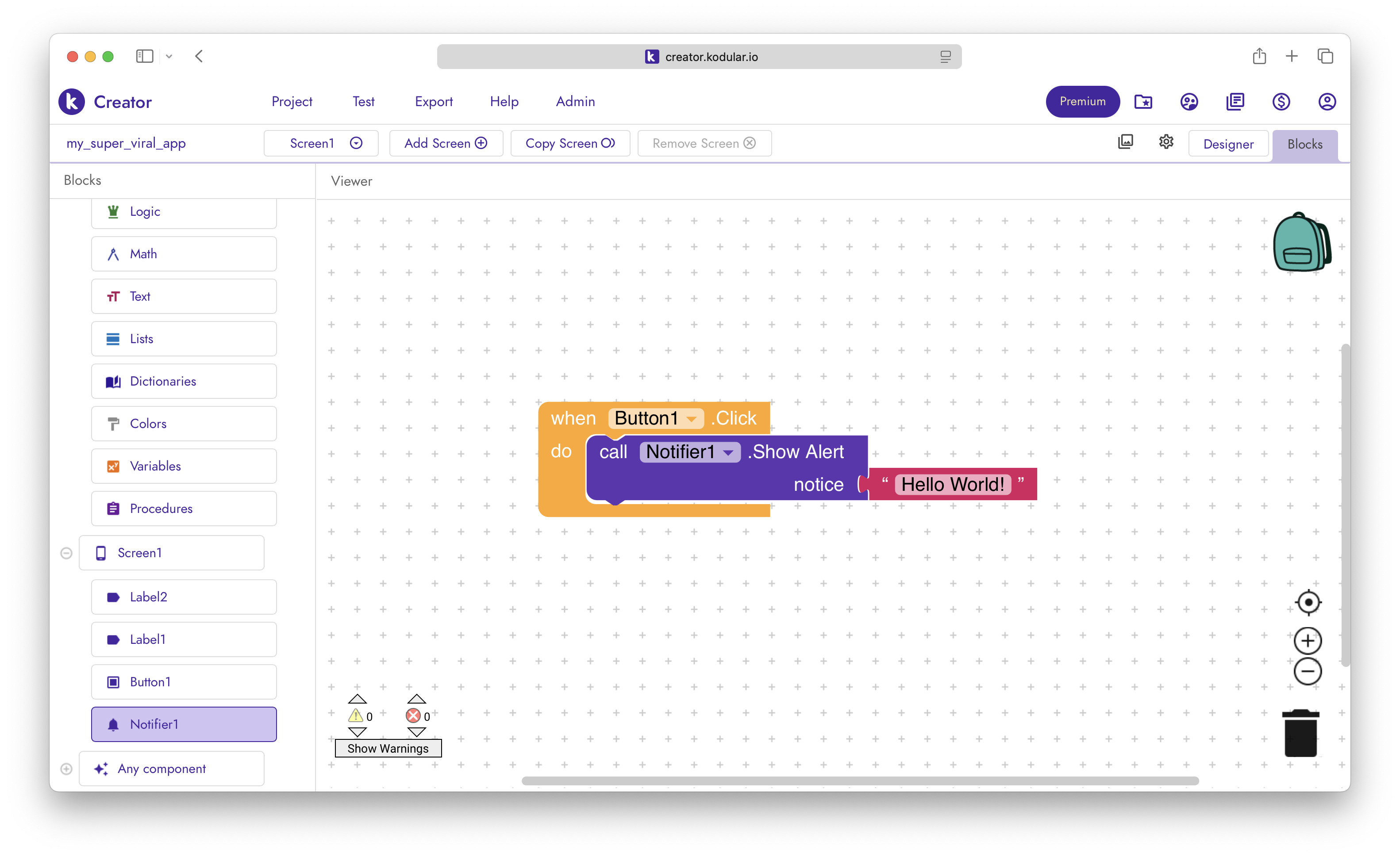 Kodular Creator Blocks Editor