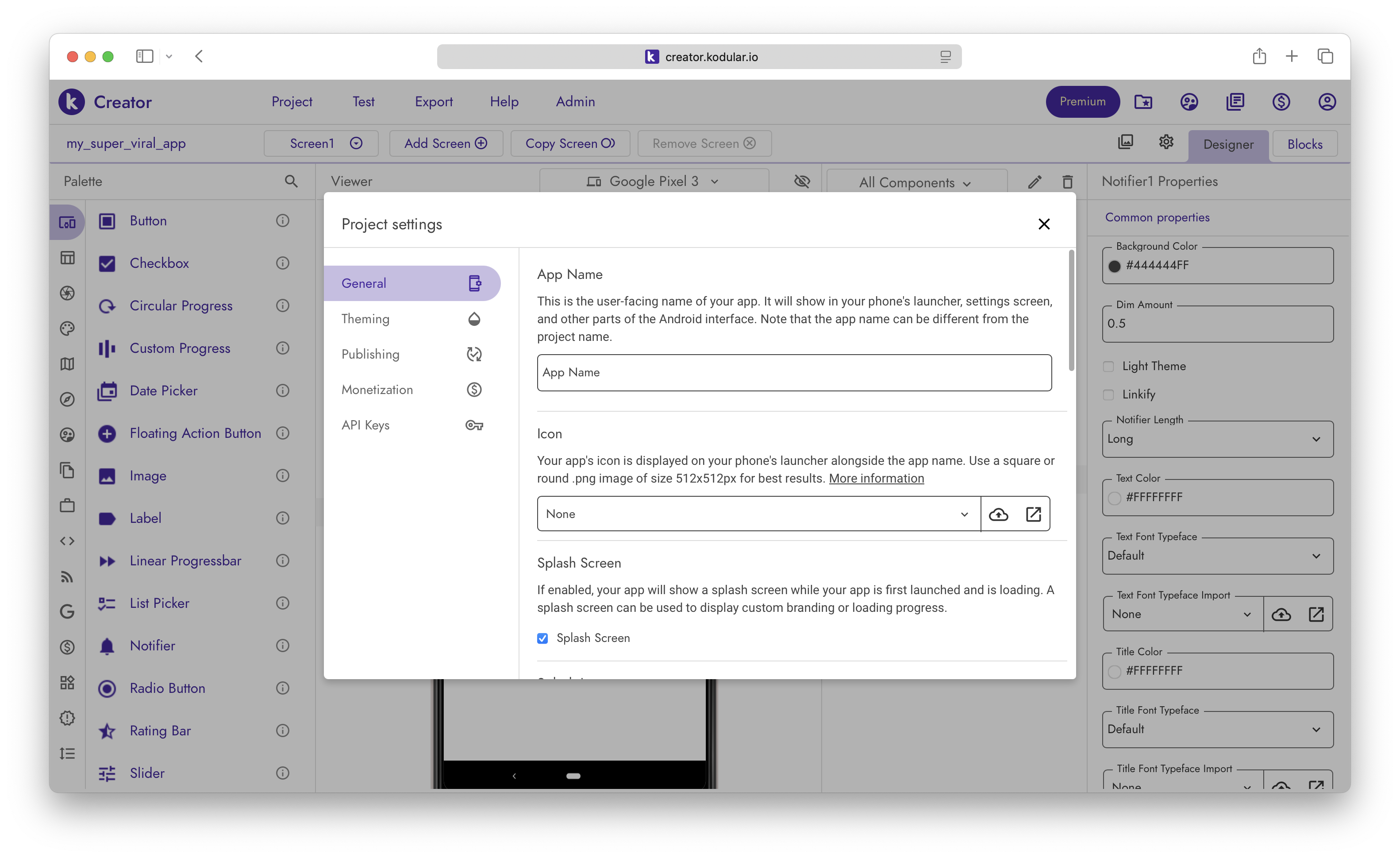 Kodular Creator Project Settings